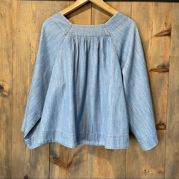 Madewell square neck bell sleeve chambray peasant crop top - Picture 7 of 7